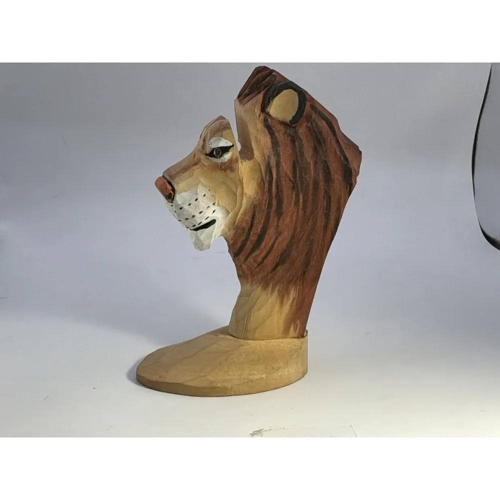 Carved Wood Lion‎ Eye Glass Holder Stand Bass Wood